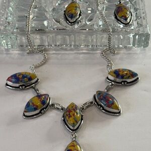 🆕 Sterling Silver Mosaic Jasper Necklace and Earring Set – Teardrop 🆕